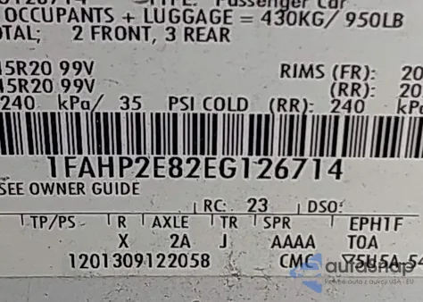 2014 Ford Taurus Sel from USA, damaged, VIN 1FAHP2E82EG126714